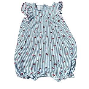 Carter’s Baby One piece W/ Blue Stripes and Red Flowers Size 18 Months
